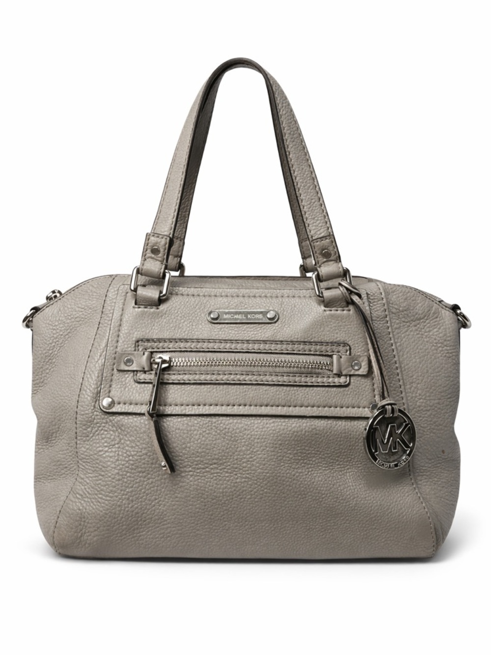 Michael Kors Pebbled Leather Satchel Tote Shoulder Bag Gray